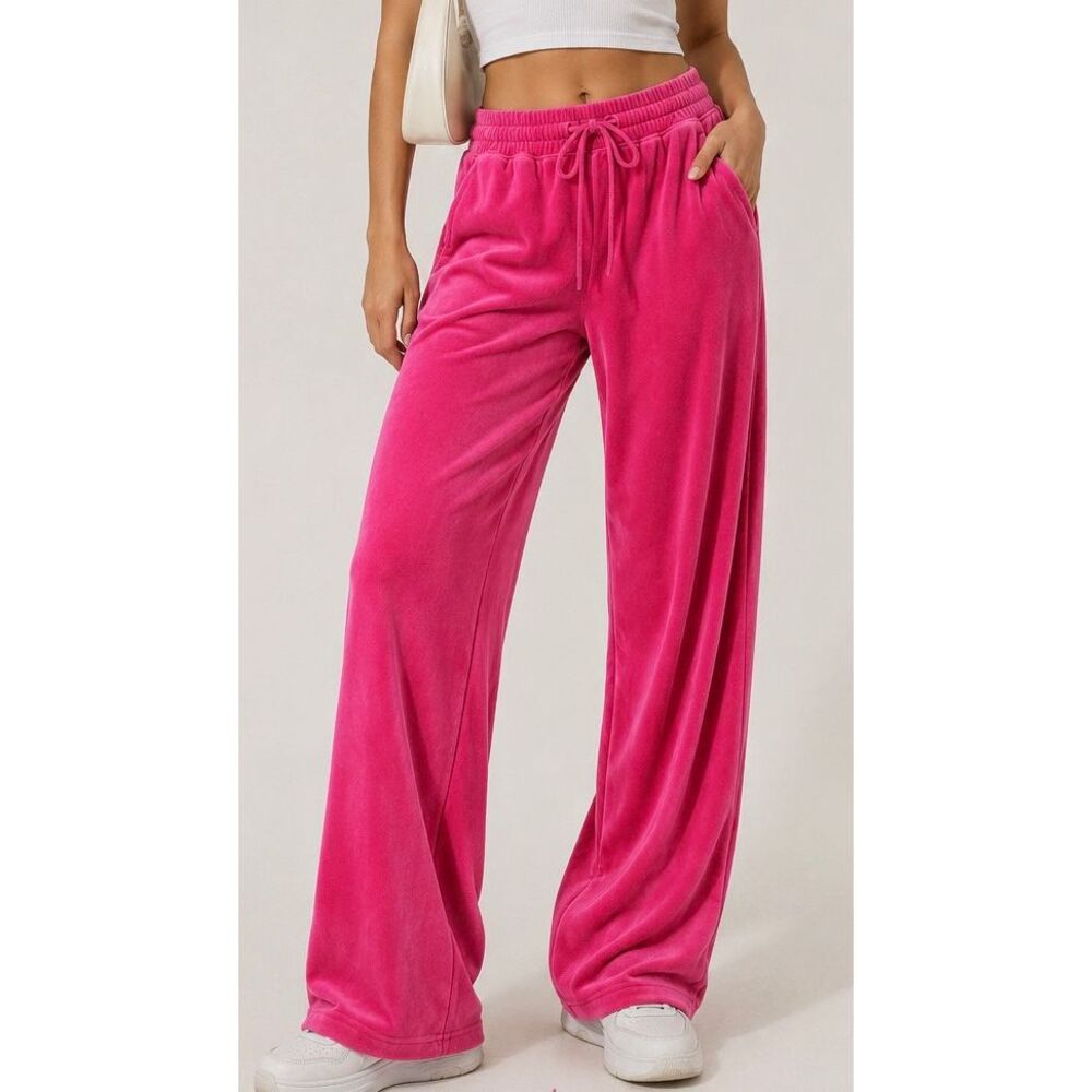 OFFLINE by Aerie Velour Wide Leg Lounge Pants XS Hot Pink Y2K Athleisure